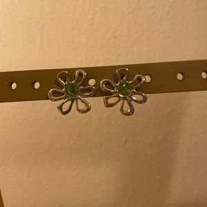 Sterling silver .925 flower earrings amber stone